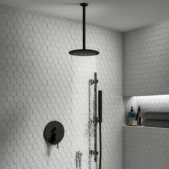 Arezzo Matt Black 195mm Thin Round Shower Head + 300mm Ceiling Mounted Arm 9 Arezzo Matt Black 195mm Thin Round Shower Head + 300mm Ceiling Mounted Arm -SHOWER HEADS Sales AZ195CA d3 460