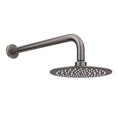 Arezzo Round 200mm Brushed Gunmetal Grey Fixed Shower Head + Wall Mounted Arm 4 Arezzo Round 200mm Brushed Gunmetal Grey Fixed Shower Head + Wall Mounted Arm - Image 2