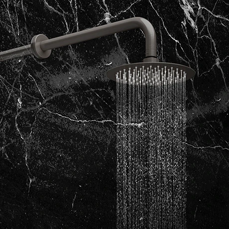 Arezzo Round 200mm Brushed Gunmetal Grey Fixed Shower Head + Wall Mounted Arm 3 Arezzo Round 200mm Brushed Gunmetal Grey Fixed Shower Head + Wall Mounted Arm