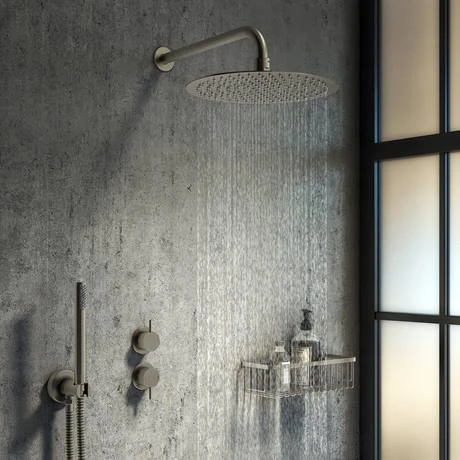 Arezzo Round 300mm Brushed Gunmetal Grey Fixed Shower Head + Wall Mounted Arm 4 Arezzo Round 300mm Brushed Gunmetal Grey Fixed Shower Head + Wall Mounted Arm - Image 2