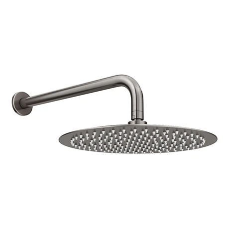 Arezzo Round 300mm Brushed Gunmetal Grey Fixed Shower Head + Wall Mounted Arm 3 Arezzo Round 300mm Brushed Gunmetal Grey Fixed Shower Head + Wall Mounted Arm