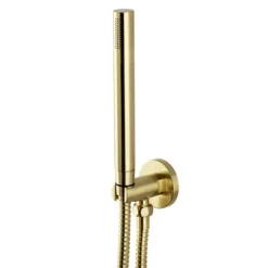 Arezzo Round Brushed Brass Outlet Elbow with Parking Bracket, Flex & Handset