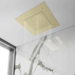 Arezzo Brushed Brass 400 x 400mm Recessed Ceiling Mounted Square Shower Head
