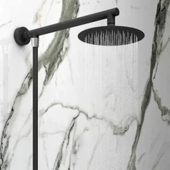 Arezzo Round 200mm Matt Black Slim Rainfall Shower Head with 1.75m Flexible Hose