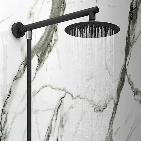Arezzo Round 200mm Matt Black Slim Rainfall Shower Head with 1.75m Flexible Hose 3 Arezzo Round 200mm Matt Black Slim Rainfall Shower Head with 1.75m Flexible Hose