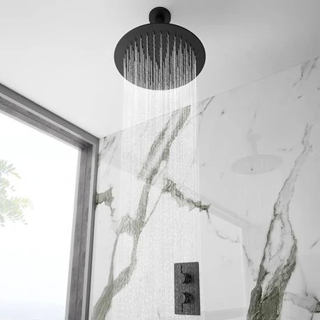 Arezzo Matt Black 300mm Thin Round Shower Head with Ceiling Mounted Arm 4 Arezzo Matt Black 300mm Thin Round Shower Head with Ceiling Mounted Arm - Image 2