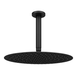 Arezzo Matt Black 300mm Thin Round Shower Head with Ceiling Mounted Arm