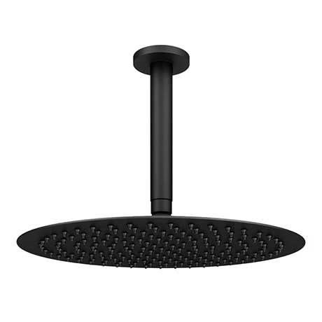 Arezzo Matt Black 300mm Thin Round Shower Head with Ceiling Mounted Arm 3 Arezzo Matt Black 300mm Thin Round Shower Head with Ceiling Mounted Arm