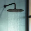 Arezzo Matt Black 300mm Thin Round Shower Head with Wall Mounted Arm -SHOWER HEADS Sales AZRD3WA n p