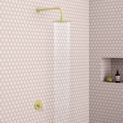 Arezzo Round 200mm Brushed Brass Fixed Shower Head + Wall Mounted Arm -SHOWER HEADS Sales CRZ2WA BB d2 460