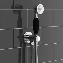 SHOWER HEADS Sales 28 Chatsworth Black Traditional Outlet Elbow with Parking Bracket, Flex & Handset
