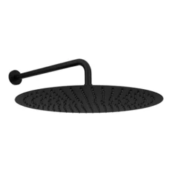 Arezzo Round 400mm Matt Black Fixed Shower Head + Wall Mounted Arm
