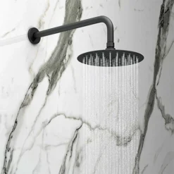 Arezzo Round 200mm Matt Black Fixed Shower Head + Wall Mounted Arm