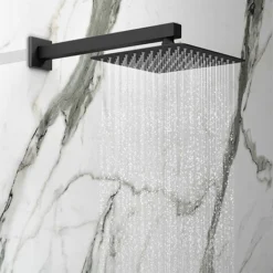 Arezzo Square 200 x 200mm Matt Black Fixed Shower Head + Wall Mounted Arm